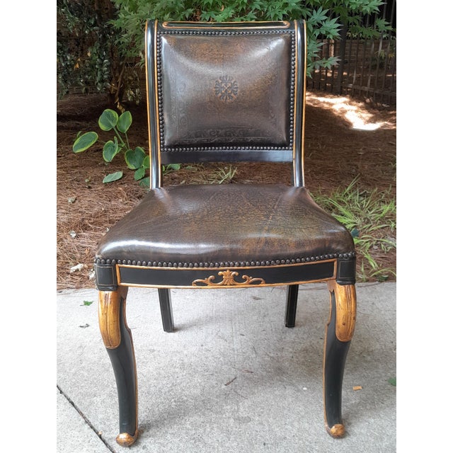 1990s Theodore Alexander French Provincial Leather Chair With Nailhead