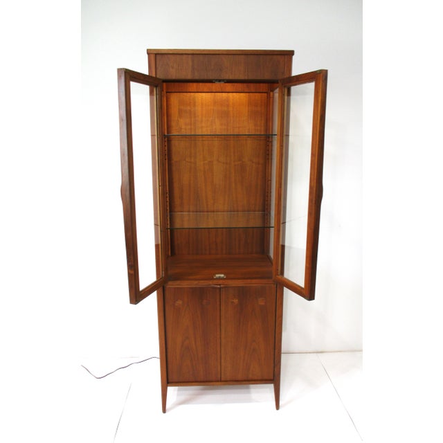 Mid Century Tall Walnut Curio Display Cabinet in the Style of Danish Modern For Sale - Image 14 of 18