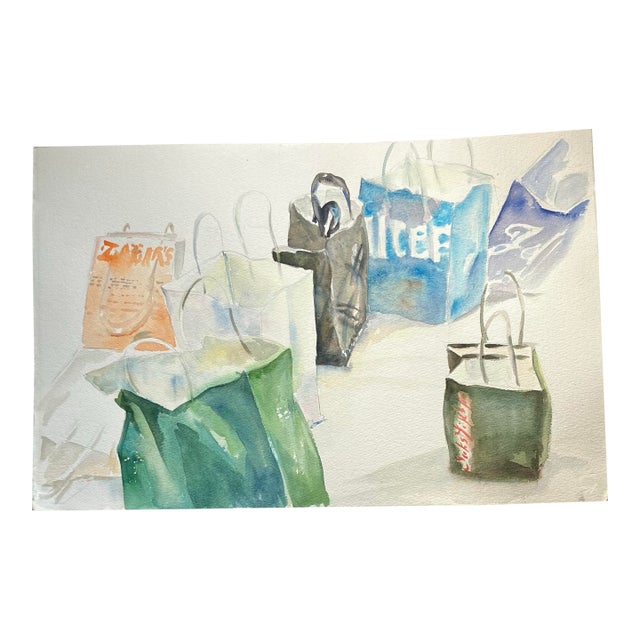 1980’s Original Watercolor Painting Abstract Shopping Bags For Sale