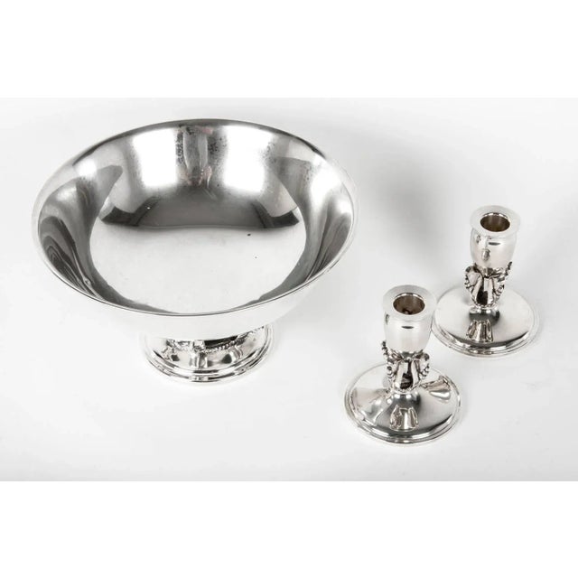 Mid-Century Modern Sterling Silver Footed Center Piece Bowl / Two Candlesticks - Set of 3 For Sale - Image 3 of 8