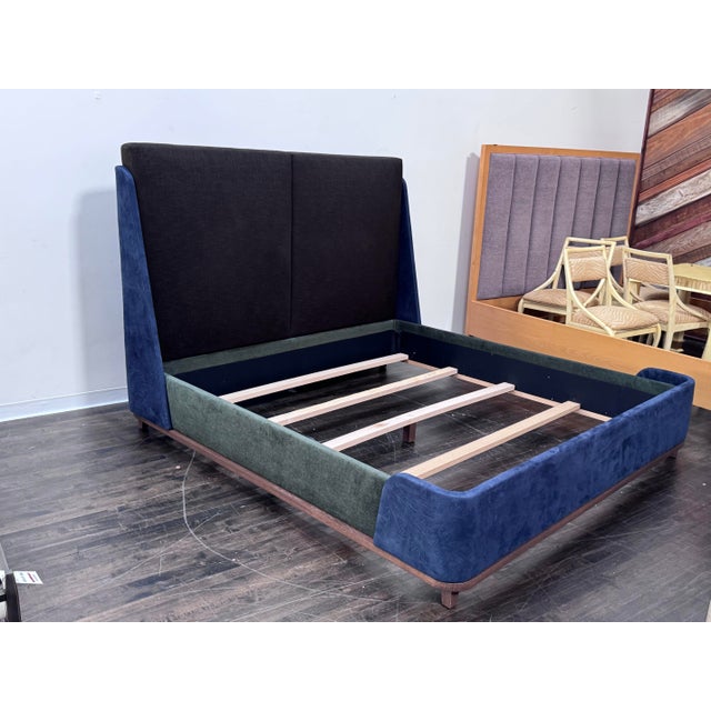 Eastern King Sapphire + Emerald Velvet Bed Frame, Custom For Sale In San Francisco - Image 6 of 12