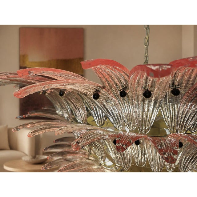 Monumental Pink Glass Leaf Chandelier, 1980 For Sale - Image 14 of 18