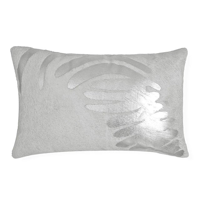 Metalic Stenciled Brazilian Cowhide, Silver Silky Velvet back, Fiber insert This pillow is made using unique cowhides,...