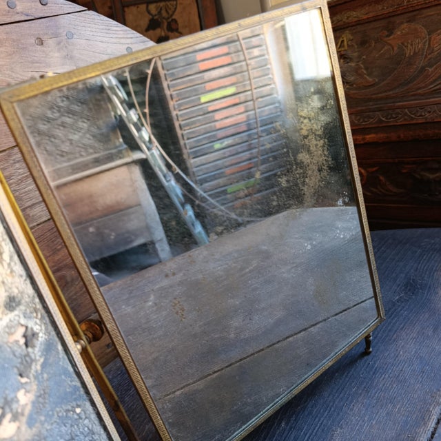 Metal Antique French Gilt Metal Triptych Mirror with Floral Crest, 1890s For Sale - Image 7 of 12