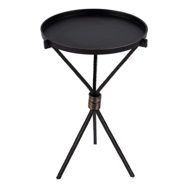 Lucca 14 in. W Round Aluminum and Iron Side Table with Tripod Shaped Base, Metalworks For Sale