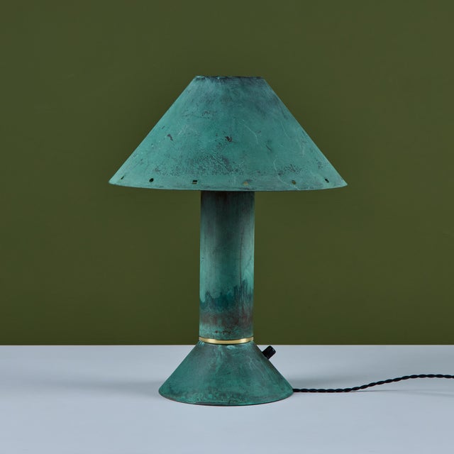 Metal Ron Rezek Verdigris Table Lamp For Sale - Image 7 of 17