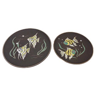 Vintage 717 Ceramic Plates with Fishes from Ruscha, 1970s, Set of 2 For Sale