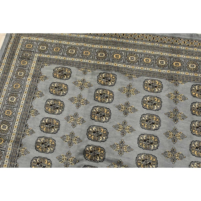 Bokhara Rug 9’1” X 11’11” Gray Wool Tribal Hand-Knotted Oriental Carpet For Sale In Philadelphia - Image 6 of 13