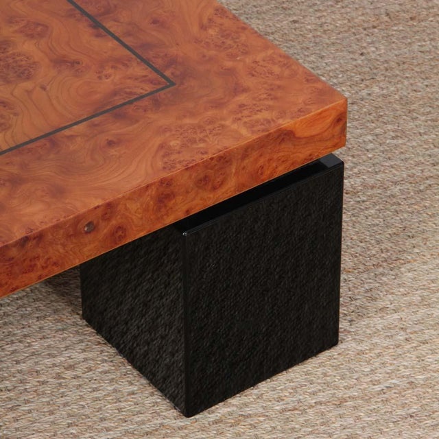Square Coffee Table in Elm Burl, 1980s For Sale - Image 3 of 8