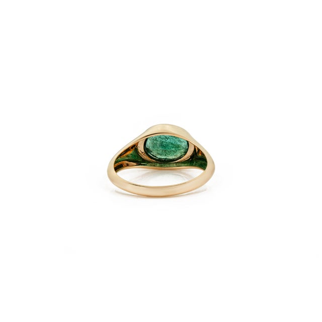 18k Gold Chunky 1.91Carat Natural Emerald Bezel Signet Ring Size 9 For Sale - Image 10 of 16