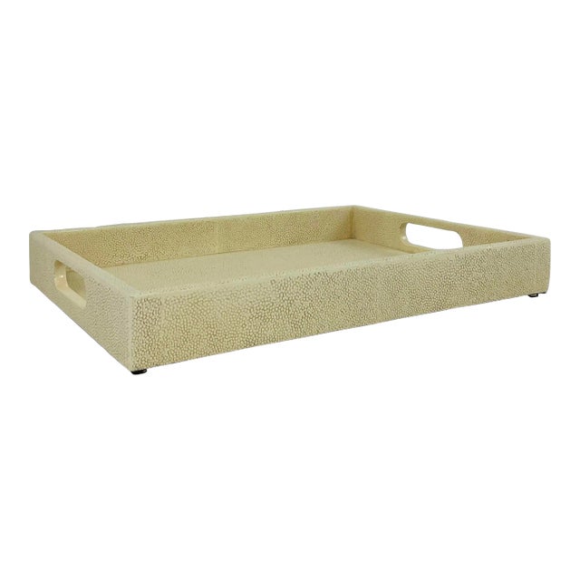 Made Goods Modern Small Ivory Faux Shagreen Emery Tray For Sale