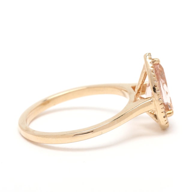 Stones: morganite, 1 stone pear 9 x 6 mm approximately 1 carat diamonds, 21 stones round brilliant cut 1.2 mm...