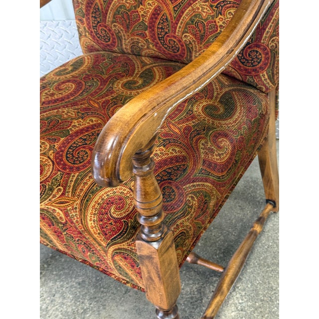 Wood Vintage Louis XIV French Revival Upholstered Chair With Ottoman For Sale - Image 7 of 10