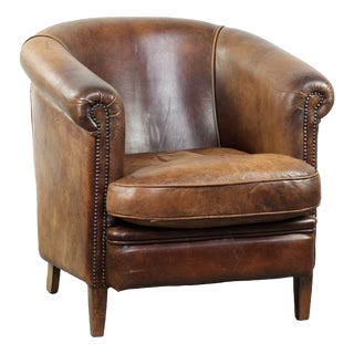 Vintage Sheepskin Club Armchair with Warm Colors For Sale
