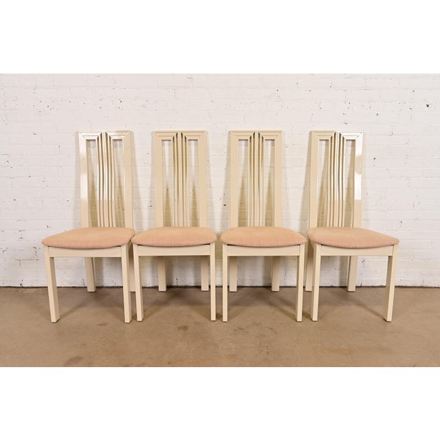 Postmodern Italian Modern Cream Lacquered High Back Dining Chairs, Set of Four For Sale - Image 3 of 15