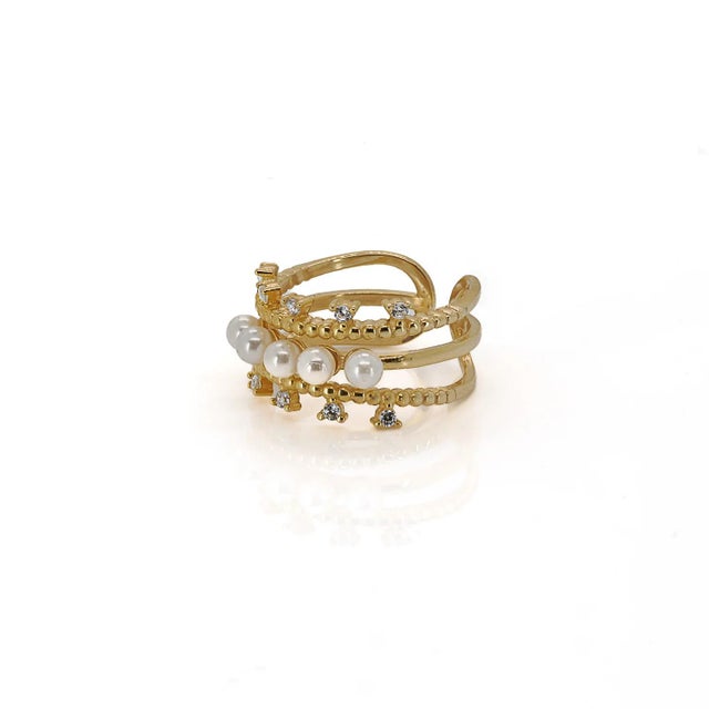 Cleopatra Pearl & Diamond Gold Adjustable Ring, Size 5 For Sale - Image 11 of 11