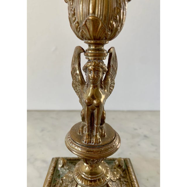 19th-Century Egyptian Revival Gilt Bronze Sphinx Candlesticks, Pair For Sale In South Bend - Image 6 of 13