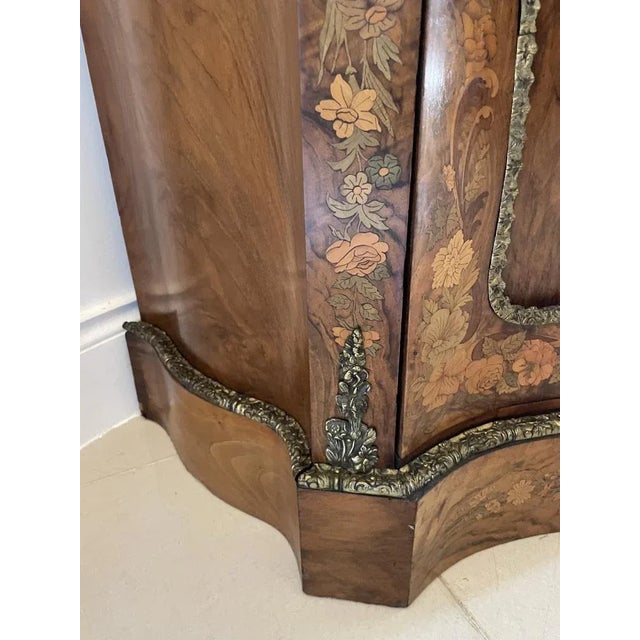 Victorian Burr Walnut Inlaid Floral Marquetry Side Cabinet, 1850s For Sale - Image 12 of 13