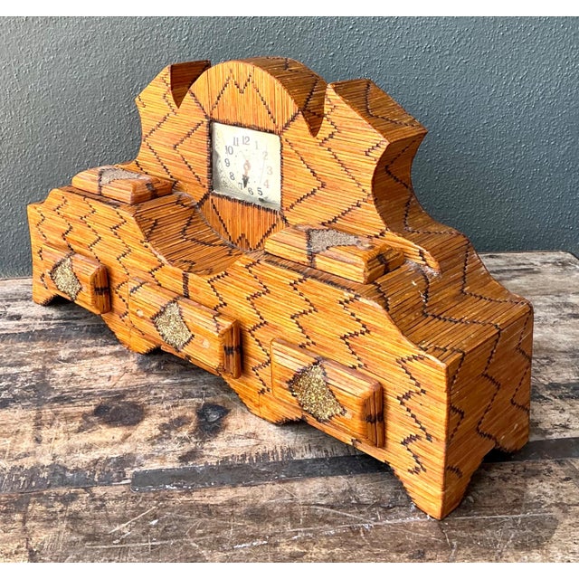 Vintage Handcrafted Matchstick Mantle Clock For Sale - Image 12 of 18