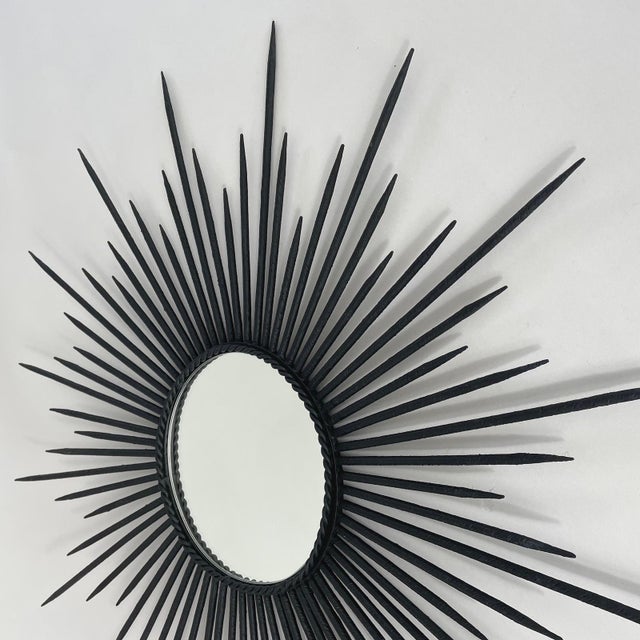 Black Brutalist Black Wrought Iron Sunburst Mirror, France, 1950s For Sale - Image 8 of 17