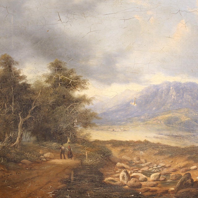 Italian Artist, Landscape with Wayfarers, 1845, Oil Painting on Canvas, Framed For Sale - Image 14 of 15