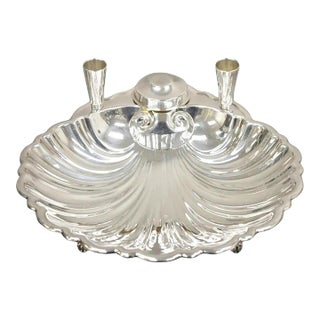 Late 20th Century Black Starr & Frost Silver Plated Clam Shell Seafood Cocktail Serving Platter For Sale