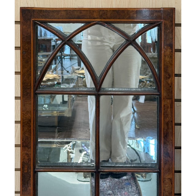 Gothic Gothic Window Pane Mirror in Burr Walnut Frame From England (H 37 3/4 X W 17) For Sale - Image 3 of 11