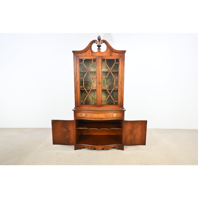 Brown Georgian Revival Mahogany Inlaid Bookcase Cabinet With Glass Doors by Orinoco Furniture For Sale - Image 8 of 16