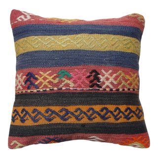 Kilim Rug Pillow Cover, 16" X 16", Turkish Pillow, Traditional Kilim Pillow, Pillow, Kilim Pillow, Pillow Cover Case For Sale