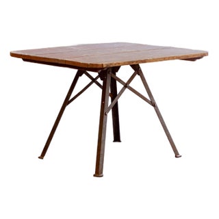 Mid 20th Century Metal Base + Painted Wood Top Industrial Table For Sale