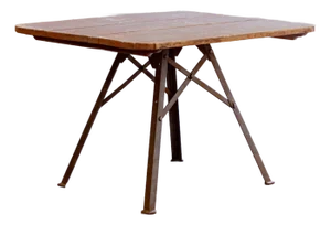 Mid 20th Century Metal Base + Painted Wood Top Industrial Table