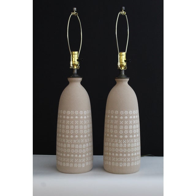 Mid 20th Century Accolay Style Ceramic Lamps - a Pair For Sale - Image 10 of 12