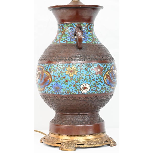 Japanese Cloisonne Table Lamp Mounted on Brass For Sale In Miami - Image 6 of 6