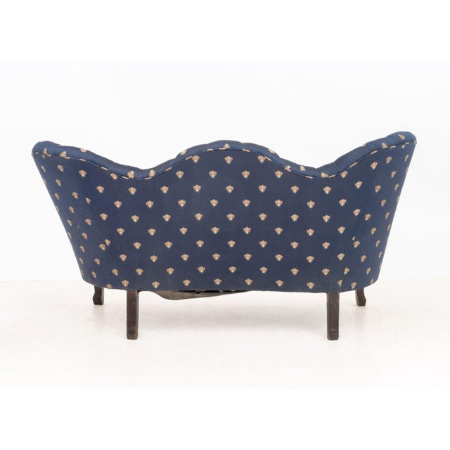 Navy Blue Victorian Button-Tufted Upholstered Walnut Sofa For Sale - Image 8 of 8