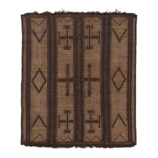Vintage Tuareg Mat, Beige-Brown With Bold Tribal Geometric Motifs - Rug & Kilim For Sale