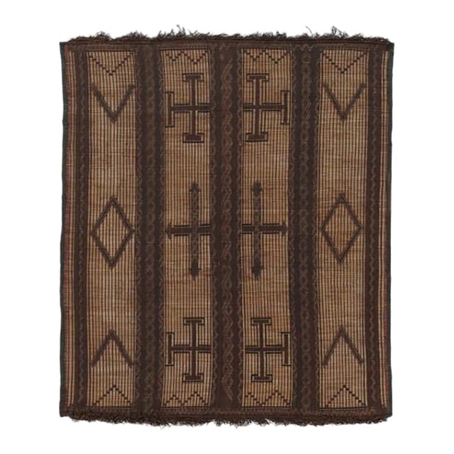 Vintage Tuareg Mat, Beige-Brown With Bold Tribal Geometric Motifs - Rug & Kilim For Sale