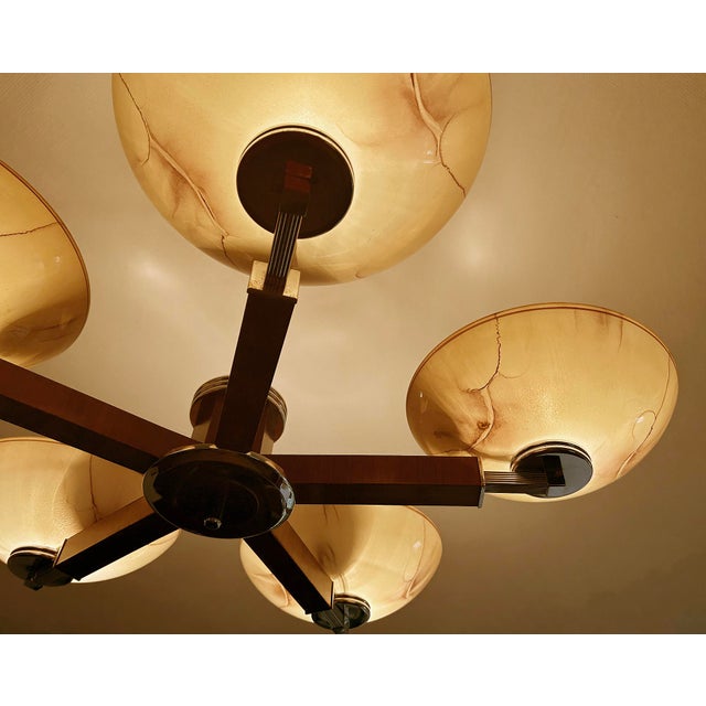 Large Art Deco Pendant Light in Wood and Glass, 1930s For Sale - Image 16 of 18