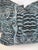 Custom pair of 22" pillows covered in a blue chenille fabric in a Tibetan tiger pattern. These pillows have tapered corner...