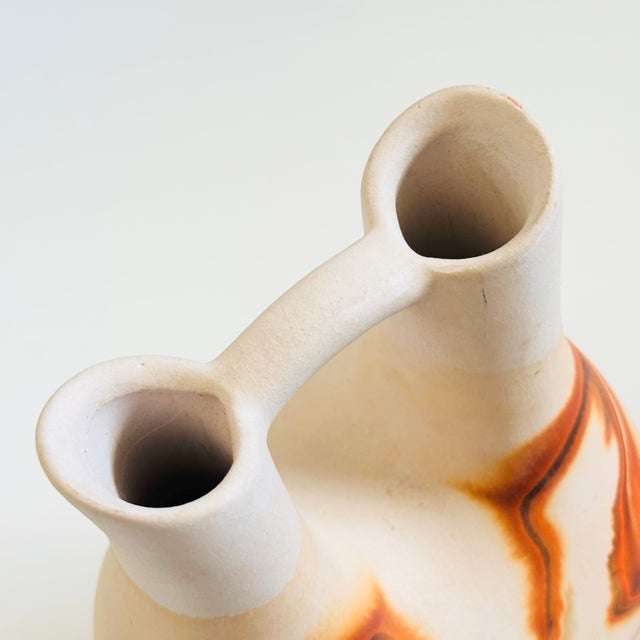 Late 20th Century Large Vintage Nemadji Pottery Wedding Vase - Orange and Brown Matte Swirl Glaze For Sale - Image 5 of 12