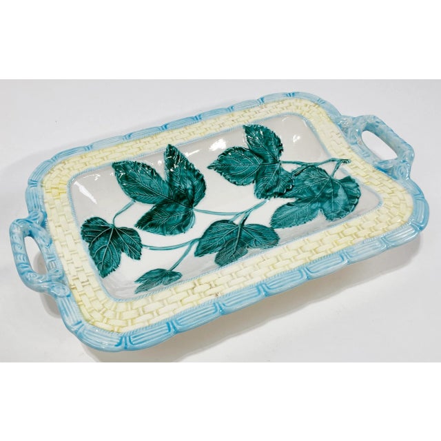 Vintage Majolica Style Ivy Basket Motif Ceramic Bowl For Sale In Kansas City - Image 6 of 10