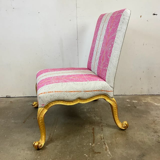 Late 20th Century Pair Giltwood Kent Form Accent Chairs Newly Upholstered in Clarke & Clarke Designer Fabric For Sale - Image 6 of 15