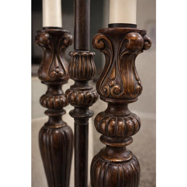 Pair of 1980s Neoclassical–Style Table Lamps With Ornate Cast Bases & Original Drum Shades — Elaine R. Estate For Sale - Image 4 of 7