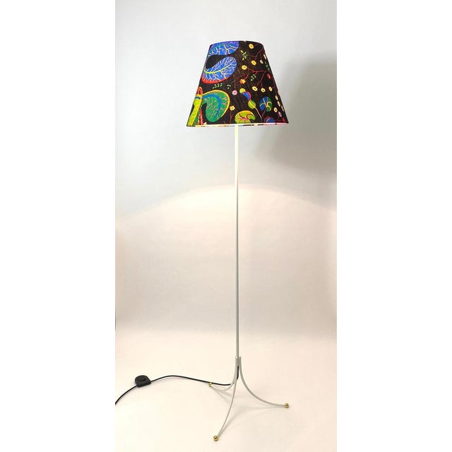 Gold White Tripod Floor Lamp in Brass attributed to Frank & Wlach for Haus & Garten, Austria, 1950s For Sale - Image 8 of 18