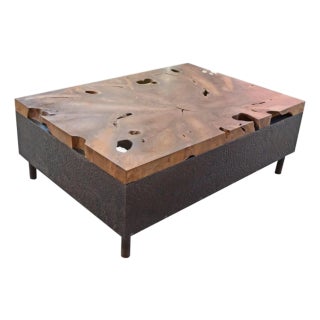 Andrianna Shamaris Teak Wood and Metal Coffee Table For Sale
