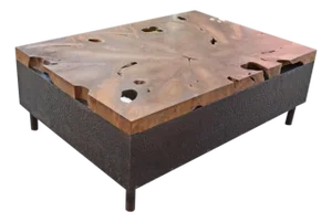 Andrianna Shamaris Teak Wood and Metal Coffee Table