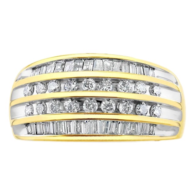 Four Row Vintage Diamond Wedding Band 14k Two-Toned Gold, Size 5.5 For Sale