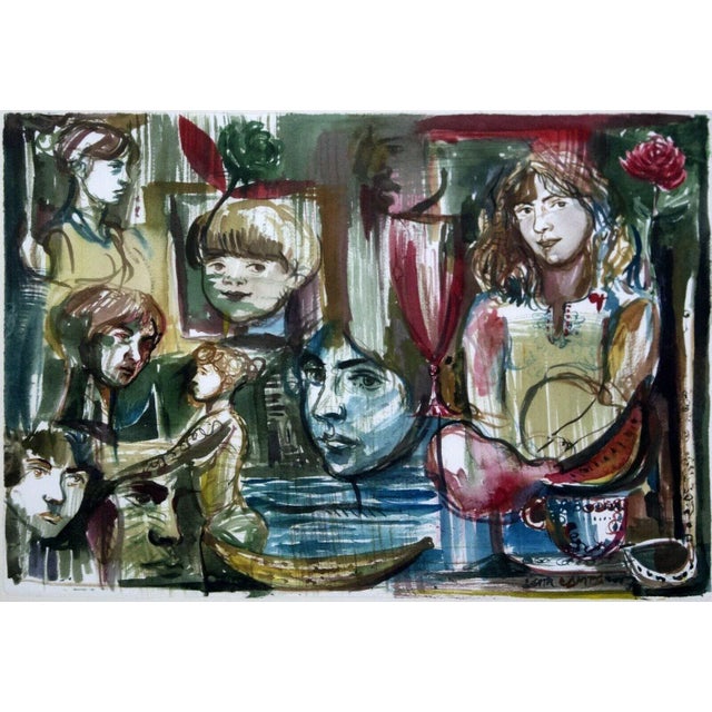 For your consideration is a captivating contemporary watercolor depicting various portraited dated 2007 by unknown artist...