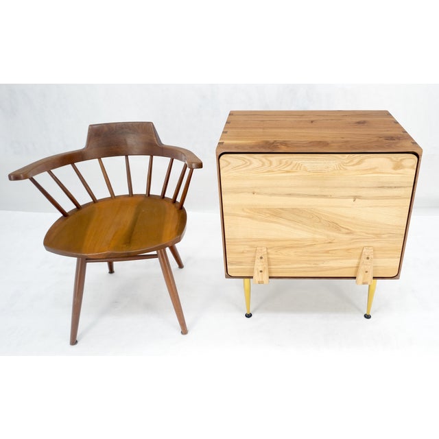 Solid Oak & Walnut Tapered Brass Leg Dovetailed Design Drop Front End Side Table