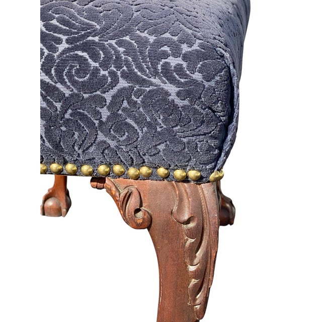 Blue Vintage Chippendale Style Window Bench / Vanity Bench For Sale - Image 8 of 12