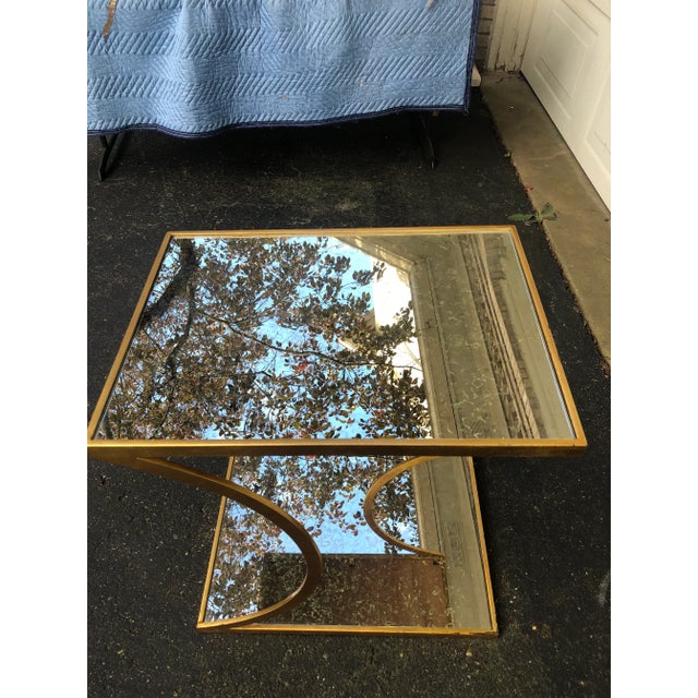 Gold Leaf Iron Table With Speckled Mirrored Top For Sale In Detroit - Image 6 of 9